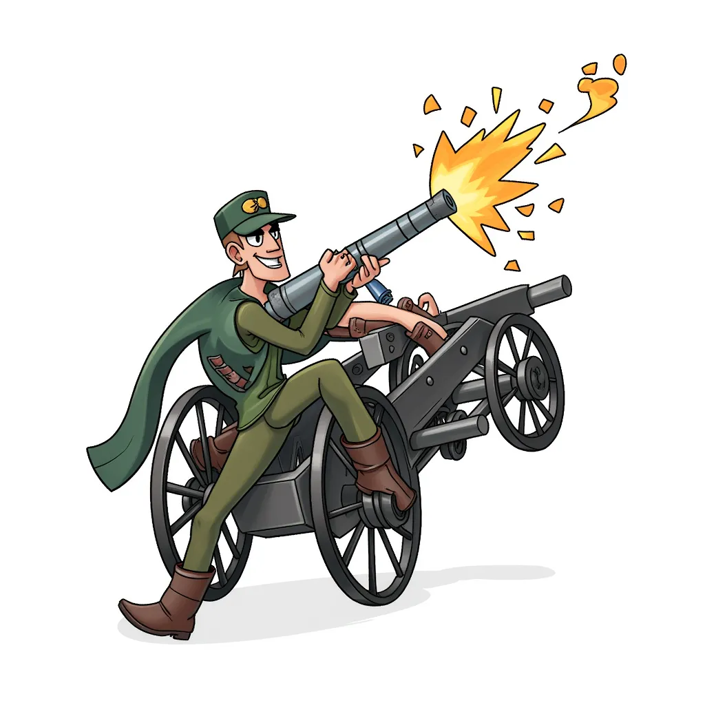 man being shot out of a cannon