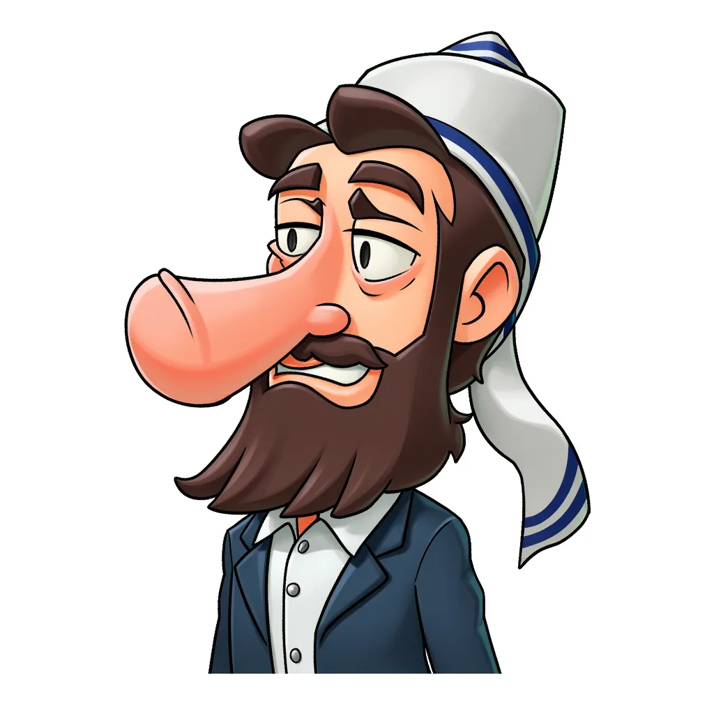 caricature of orthodox jews, big nose in the style of AIBG, white background
