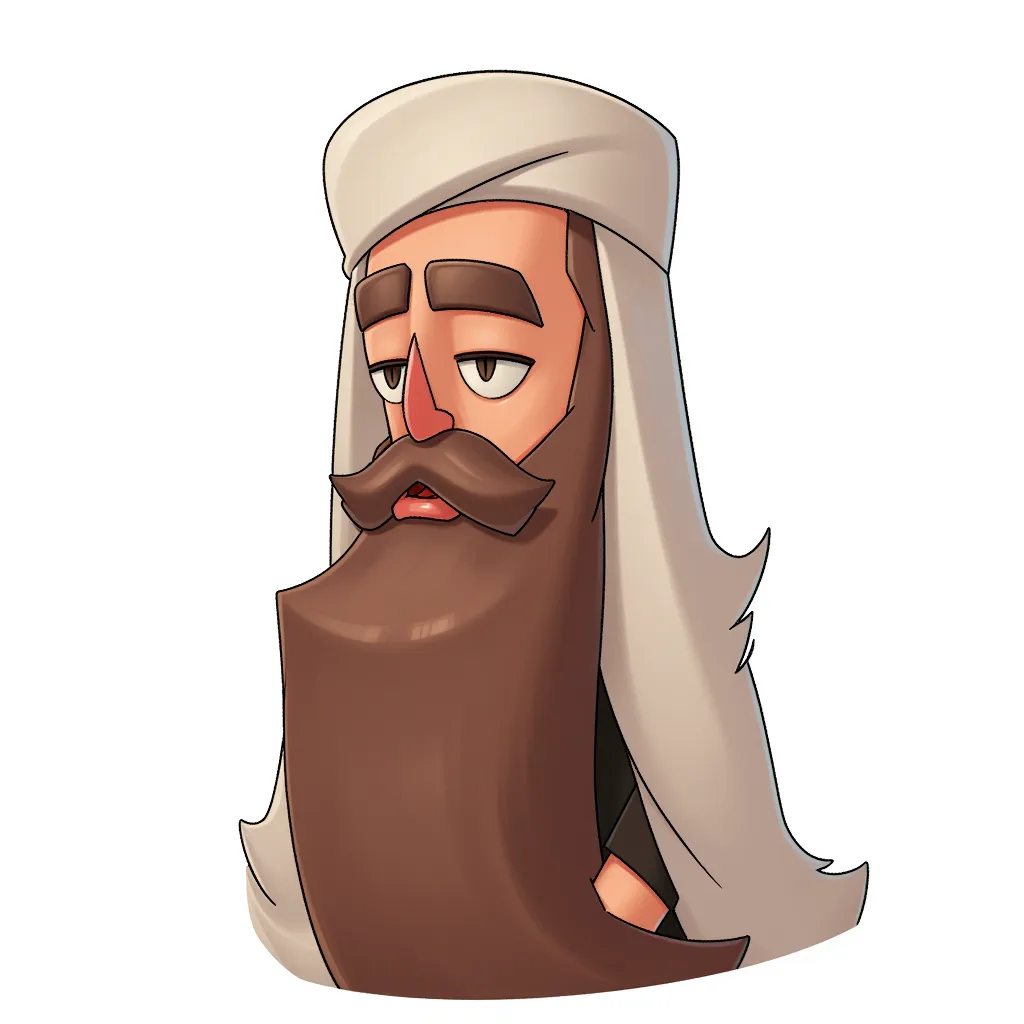 allah caricature, long beard, exaggerated