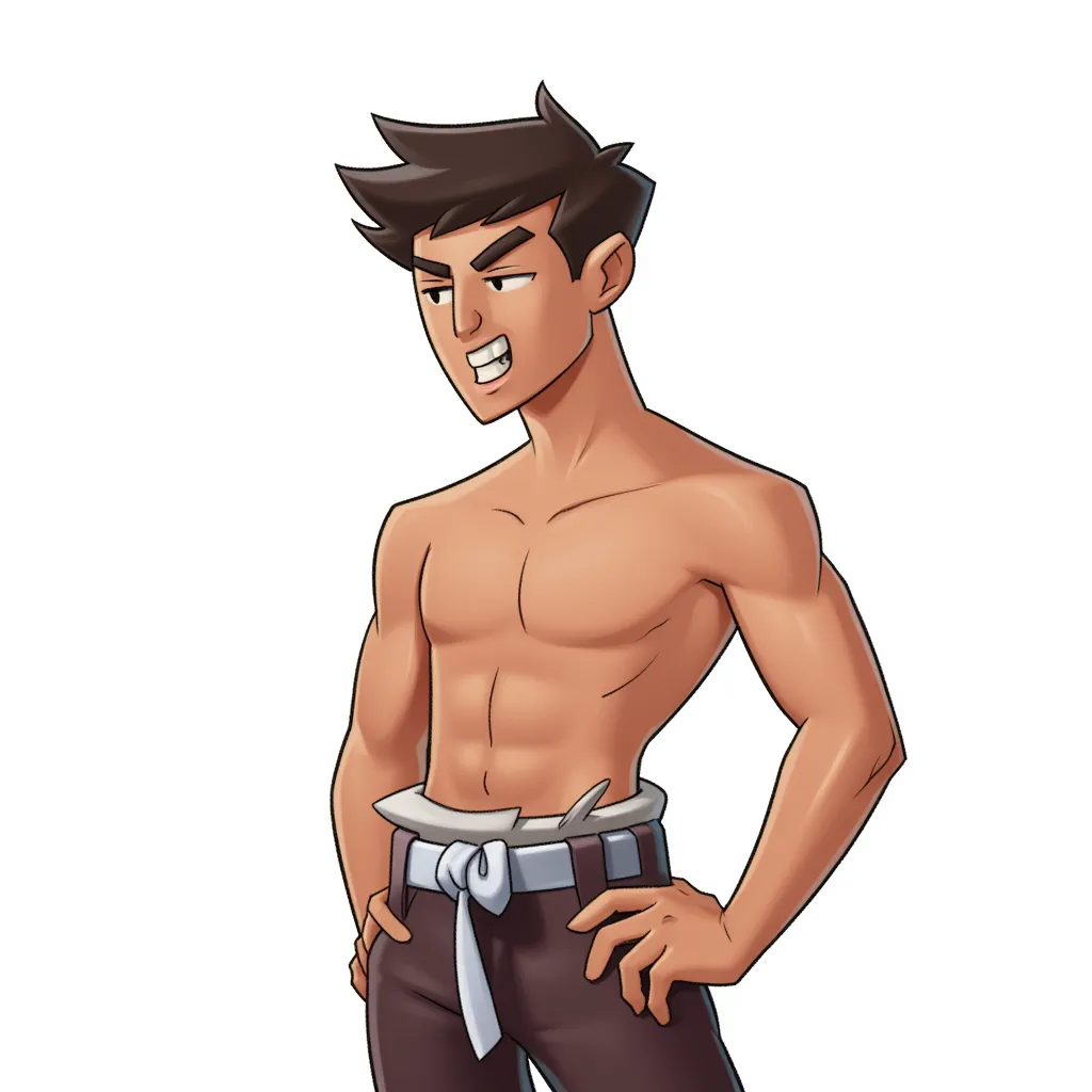 horny teen boy with visible erection in the style of AIBG, white background