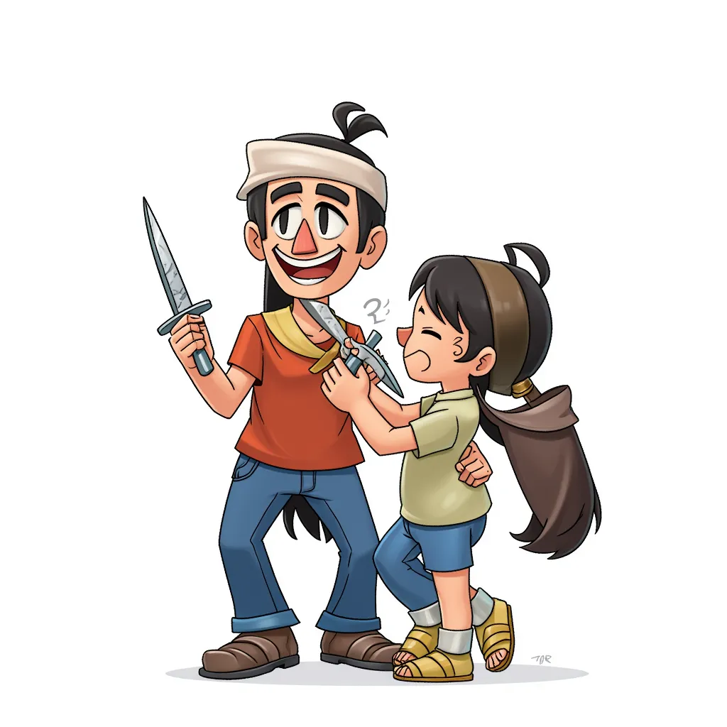 palestinian stabbing a child in the style of AIBG, white background