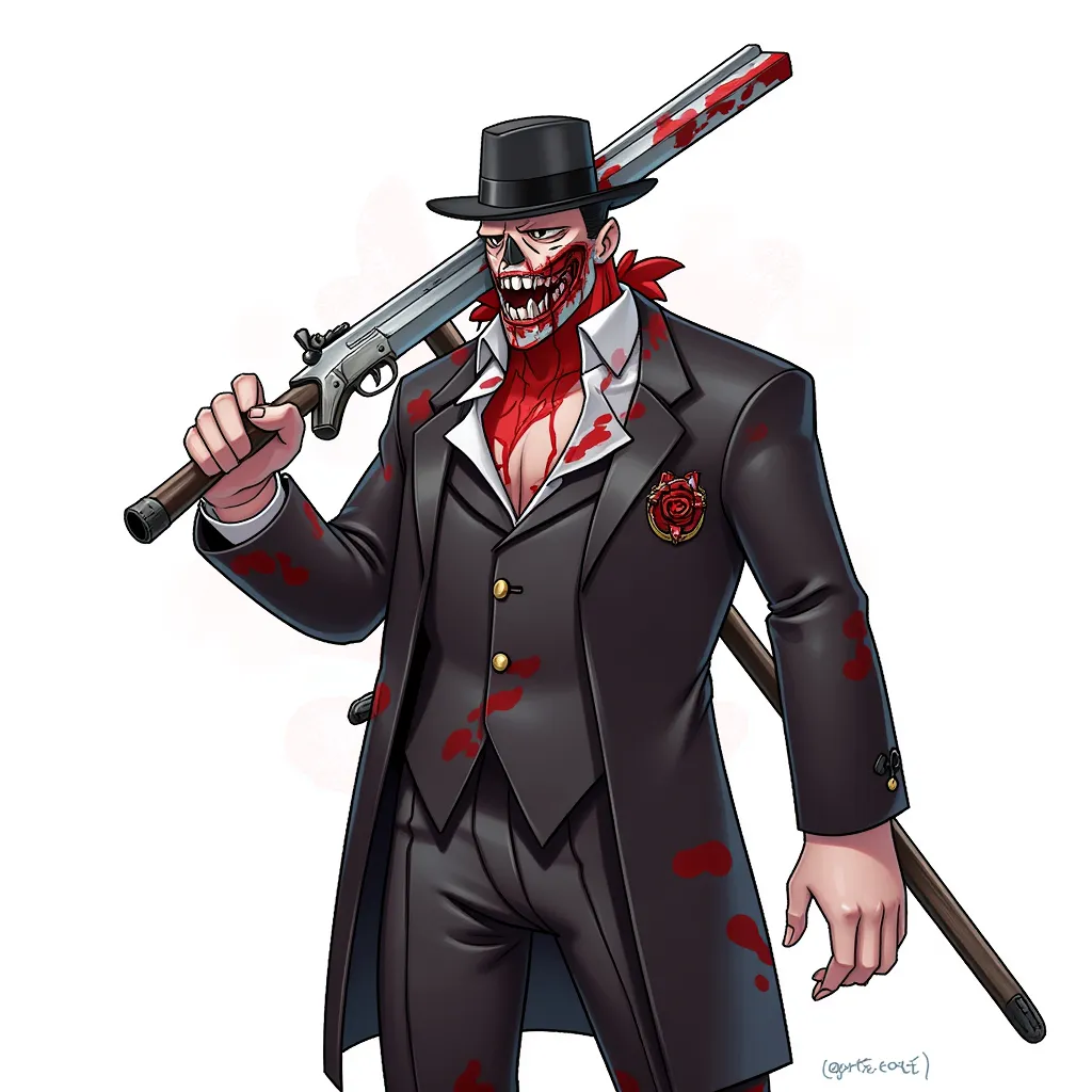 extreme violent killer in the style of AIBG, white background