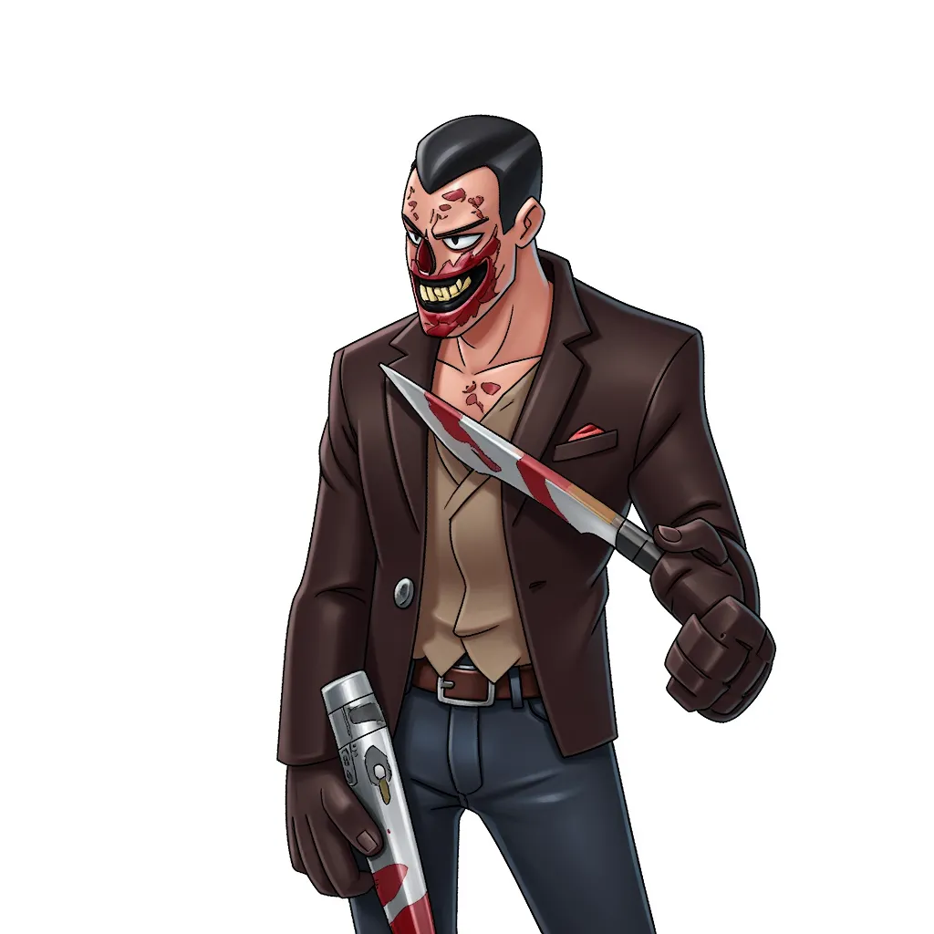 extreme violent killer in the style of AIBG, white background