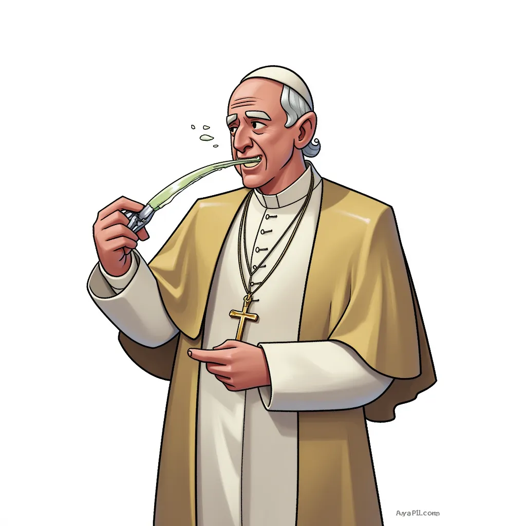 the pope doing a line of cocaine in the style of AIBG, white background