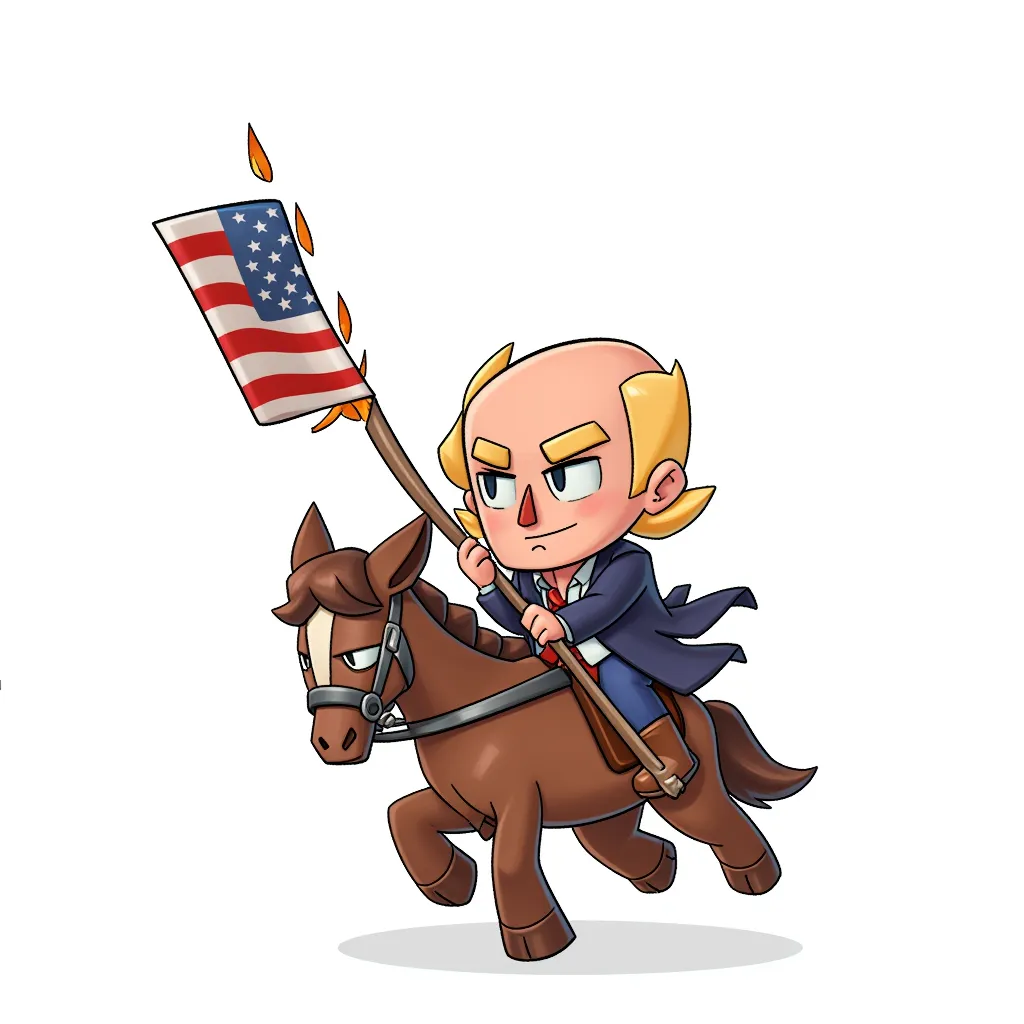 Putin riding trump with a burning american flag