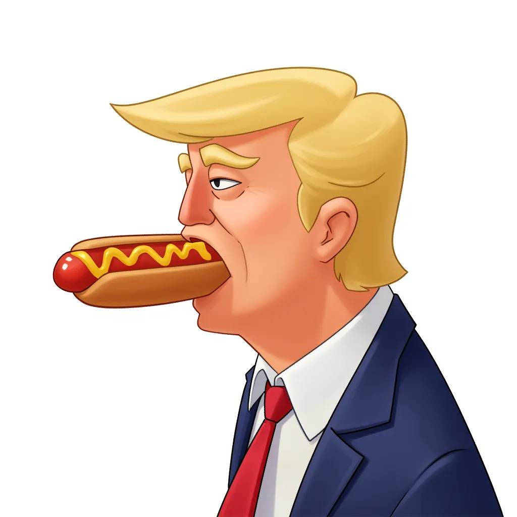 donald trump with hot dog in his mouth