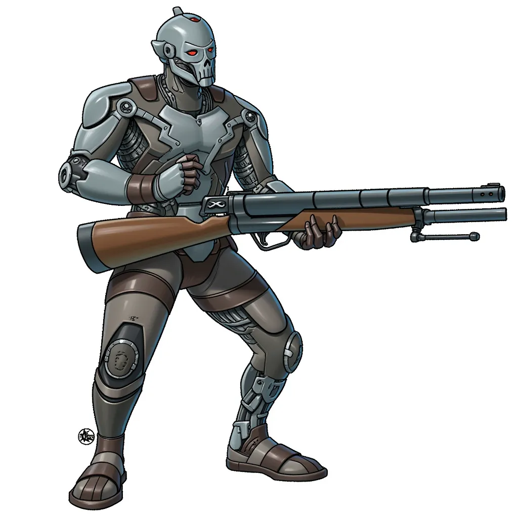 As a cyborg he wasn't ready for the amount of fighting he was going to be involved in luckily his shotgun is still intact.