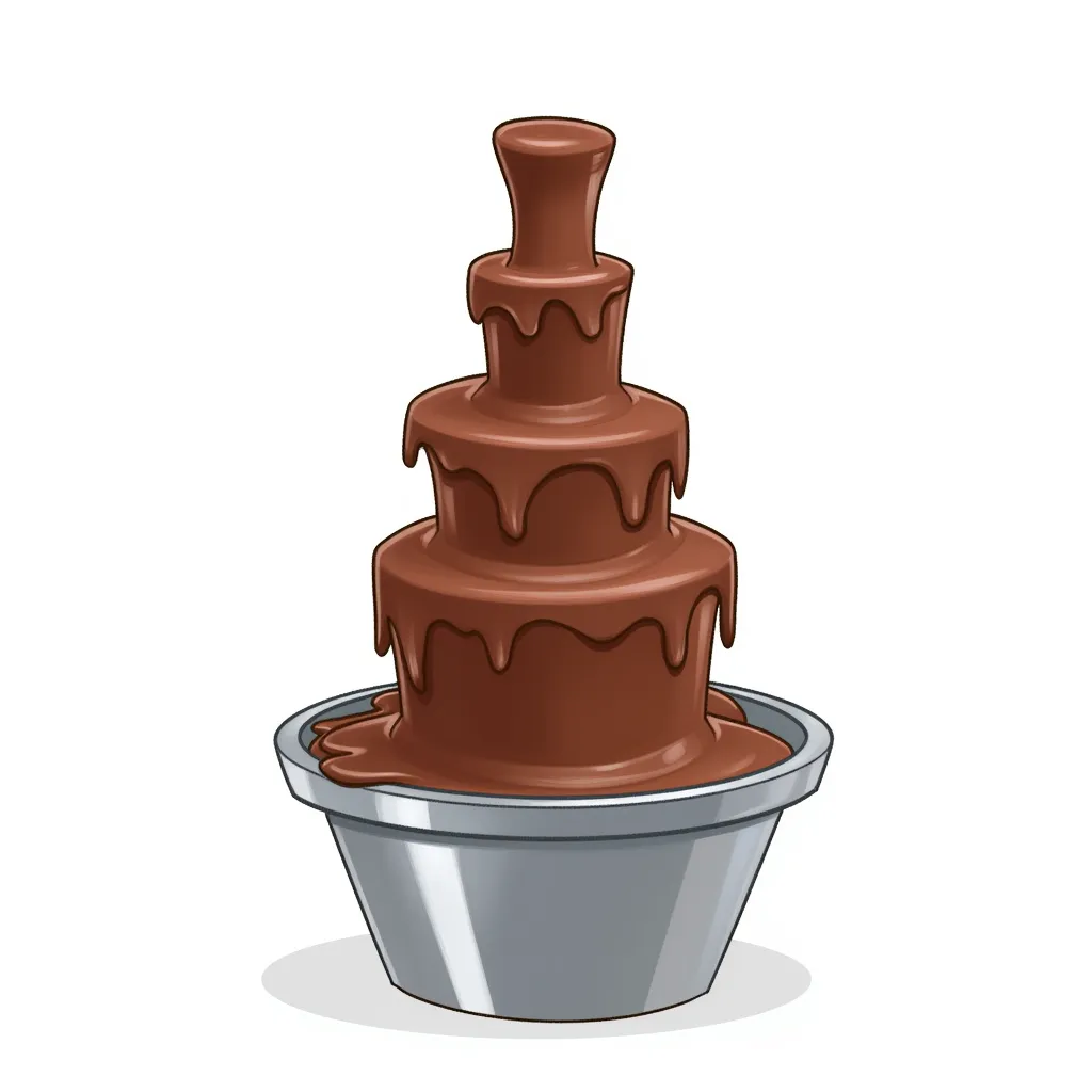 a chocolate fountain spewing chocoate at the top in the style of AIBG, white background