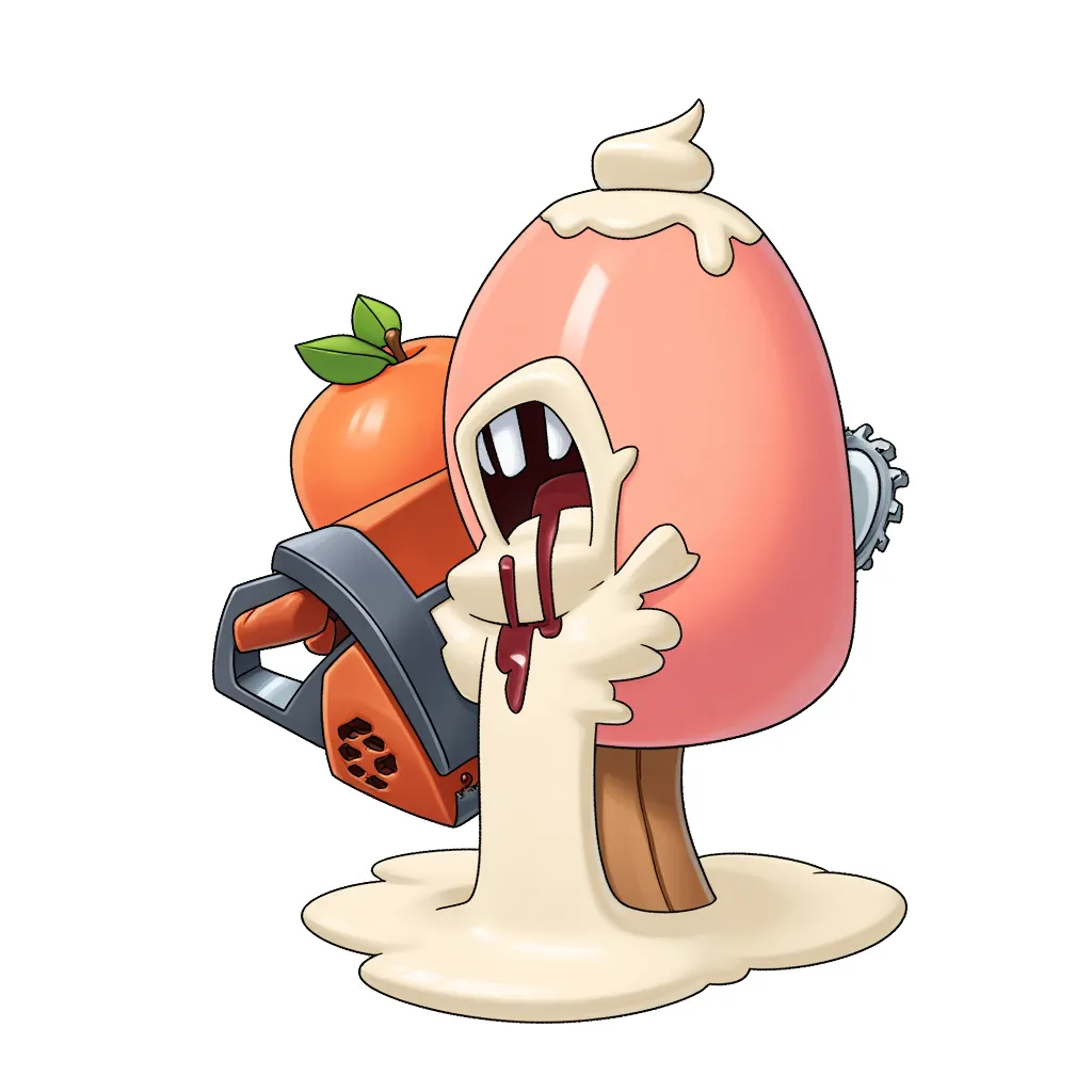 Huge dick accidentally chopped in half by a chain saw, instead of blood, white yogurt spills from the wounds onto the peach ice cream center shaft