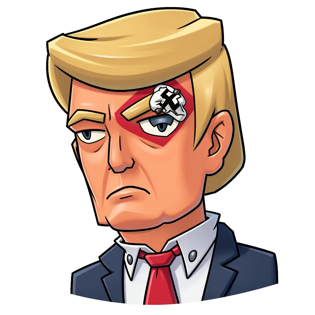 Donald Trump with Nazi tag on forehead