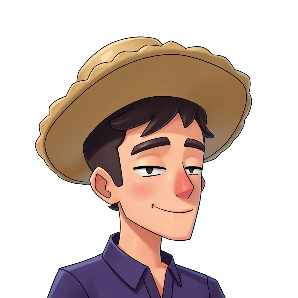 chinese man straw hat, line for eyes