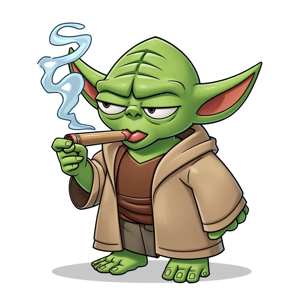 yoda smoking a blunt in the style of AIBG, white background