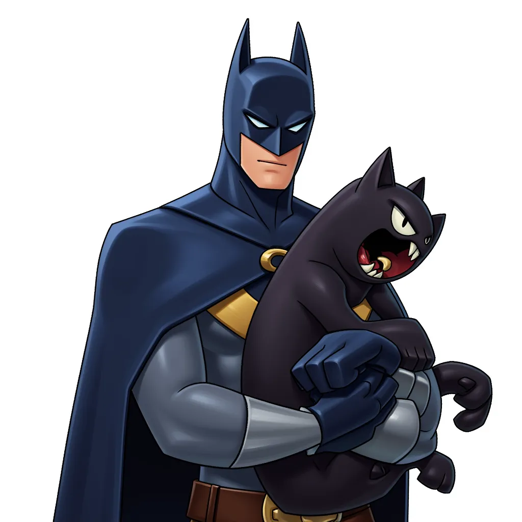 He is a caped vigilante, he surveys the streets at night like an angry black cat.