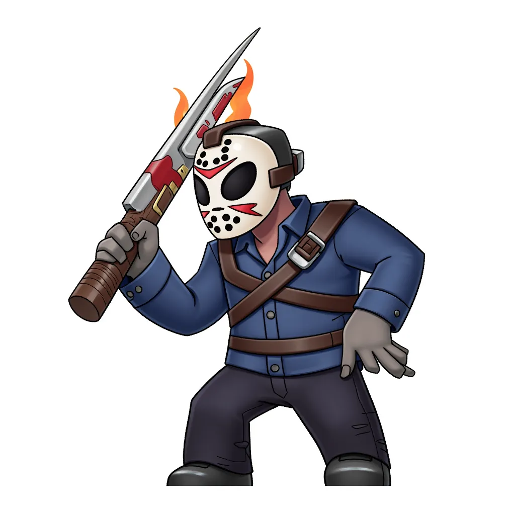 A white hockey mask with red markings, heavy breathing, gloves, a machete and a flame thrower are the last things his victims see before he comes for them.