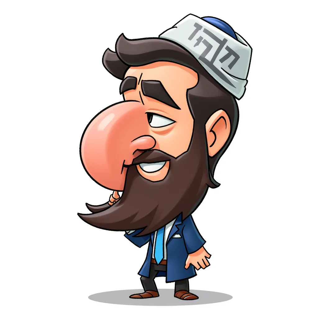caricature of orthodox jews, big nose in the style of AIBG, white background