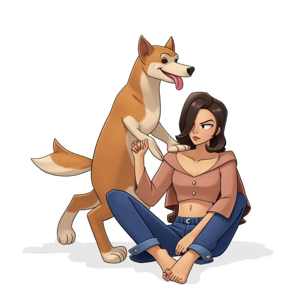 having sex with a dog in the style of AIBG, white background