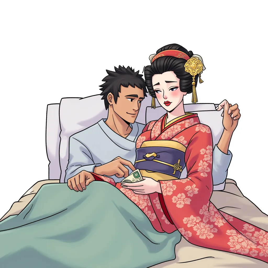 japnese geisha in bed with salary man