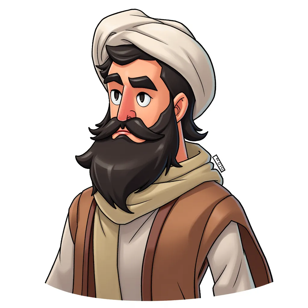 allah caricature, long beard, exaggerated