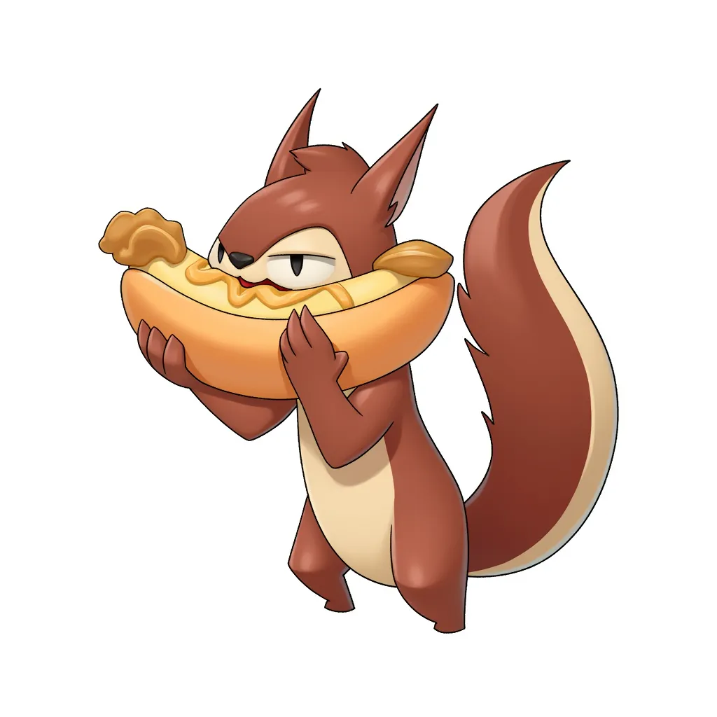 a squirel eating a hotdog