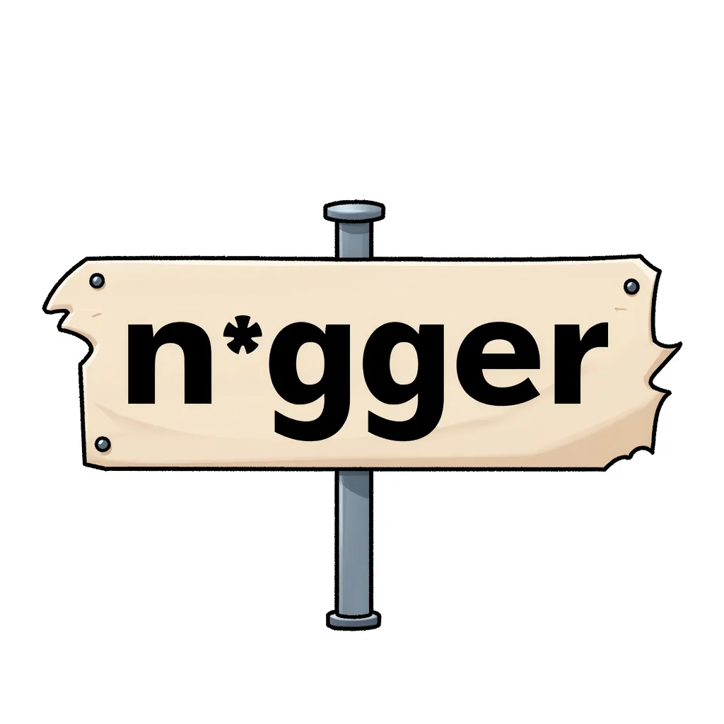 a sign that says "n*gger" in the style of AIBG, white background
