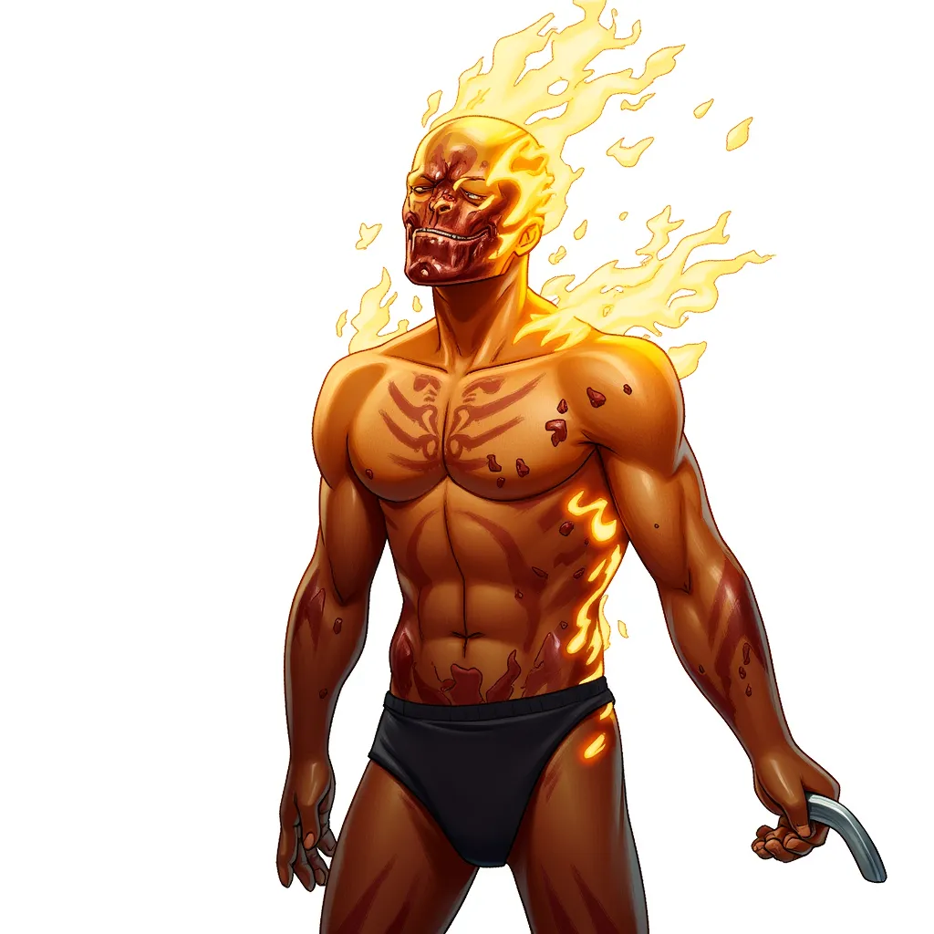 A person on fire and then skin melting into a pool, realistic horror in high definition cinematic and 16:9 amazing cinematography in the style of AIBG, white background