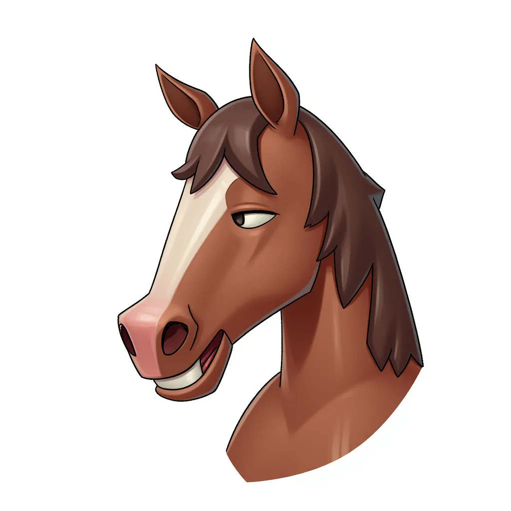 a horse with the face of elon musk in the style of AIBG, white background, full body shot