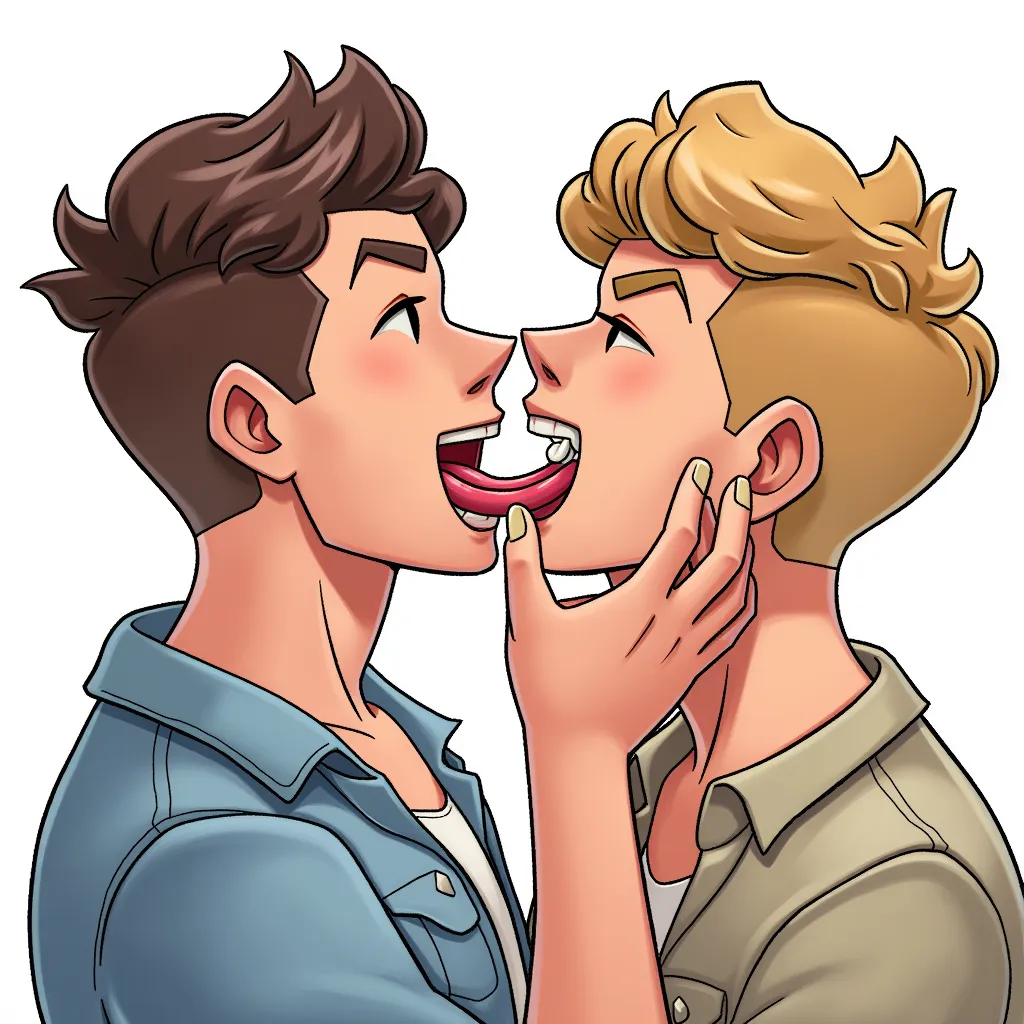 two gay men making out, tongue