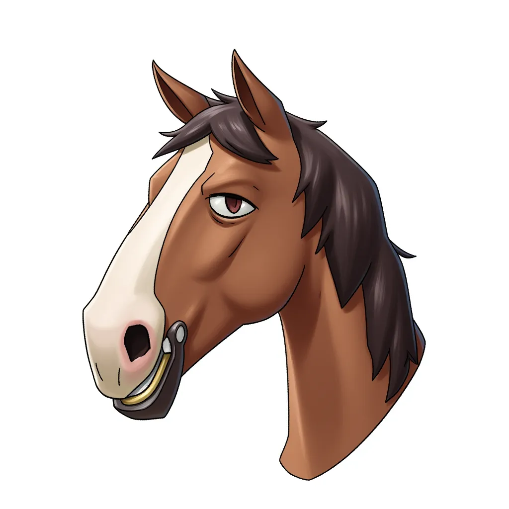 a horse with the face of elon musk in the style of AIBG, white background, full body shot