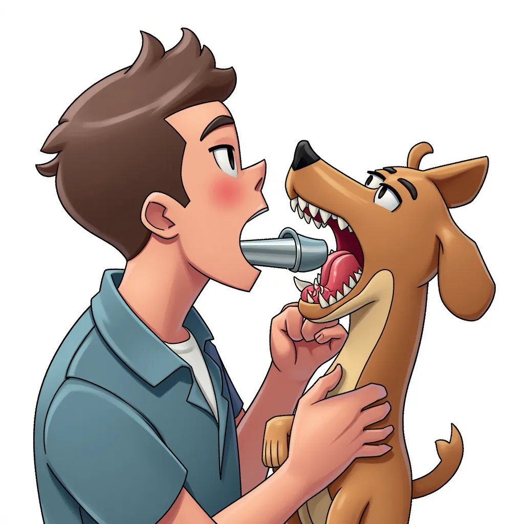 dog sucking a man's dick, oral, blowjob