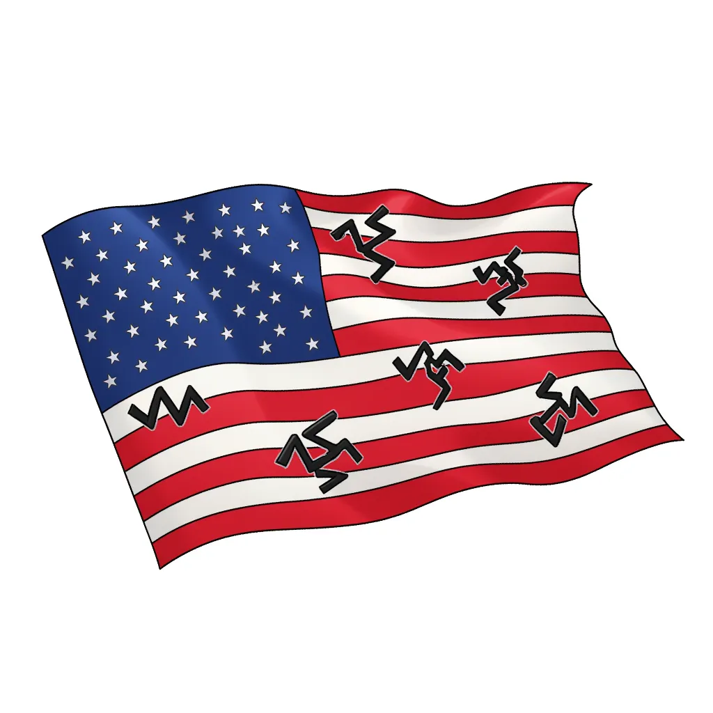 an american flag, except there are swaztikas instead of stars