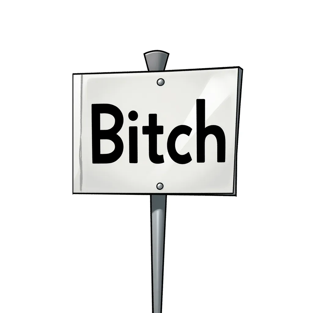 A sign with the word “Bitch” on it