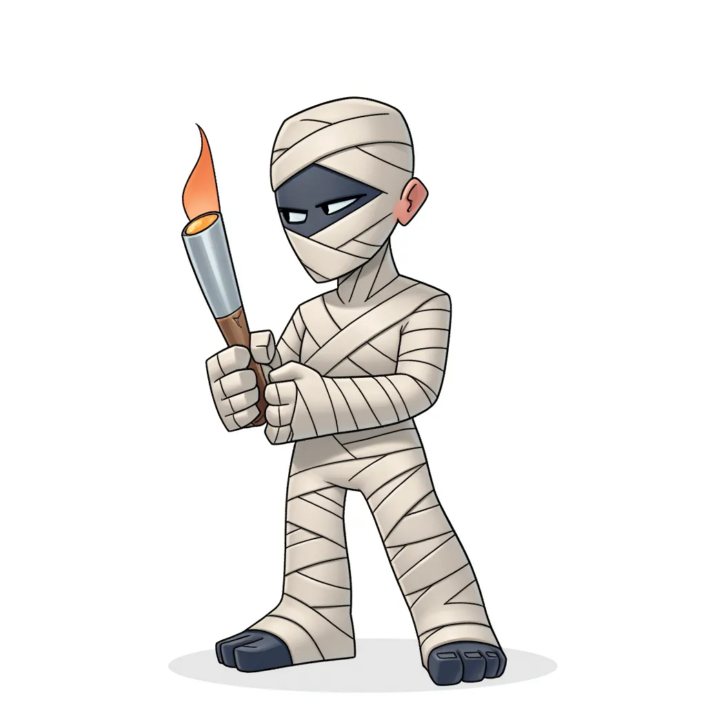 An arsonist mummy whose career is going to be as long as his bandages.