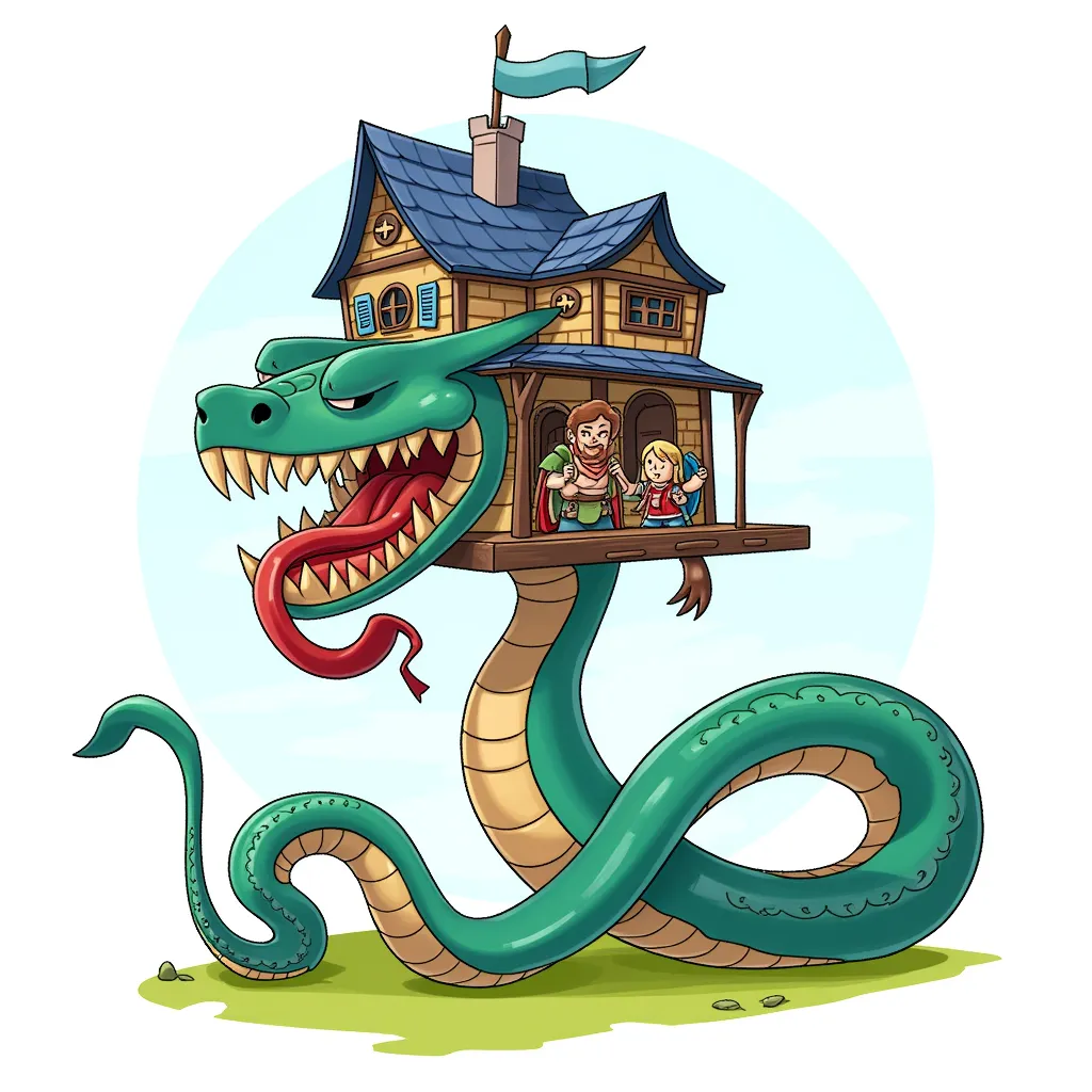 The world serpent, it only stops biting it's tail to fight, and carries the house of a lovely viking family on itself.