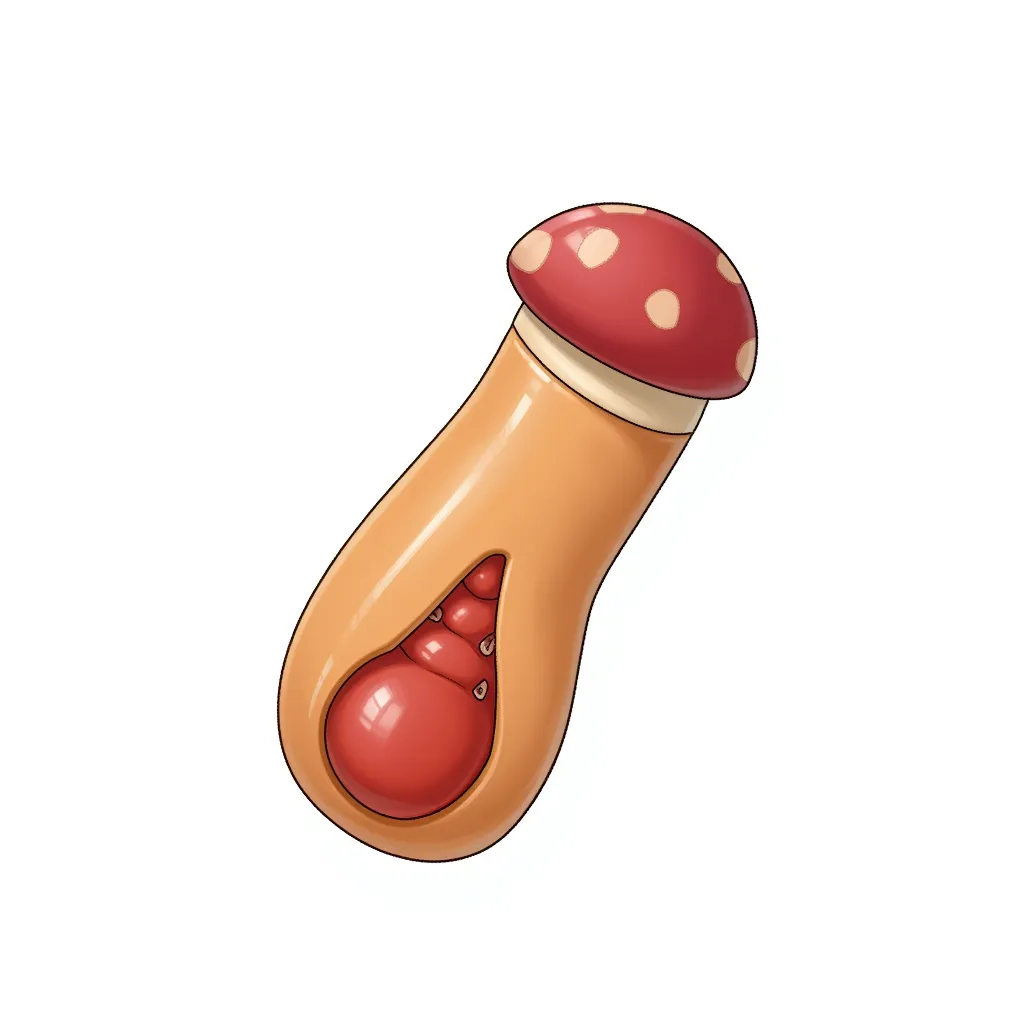 Something that looks suspiciously like a hot dog missed with a male appendage with a bulbous mushroom tip