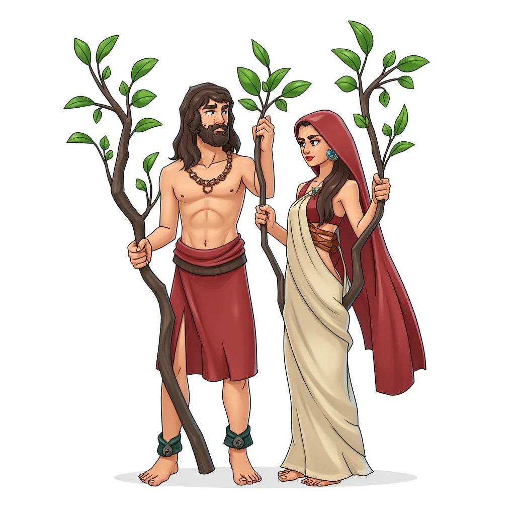 adam and eve without fig leaves in the style of AIBG, white background