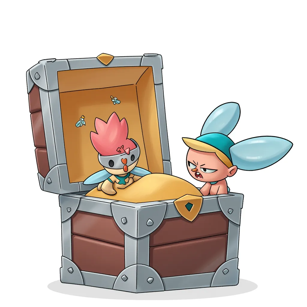 Surprised Bobby and Sus Billy are sibling Venus Fly Mimics, waiting to catch their latest prey in a forgotten treasure chest.