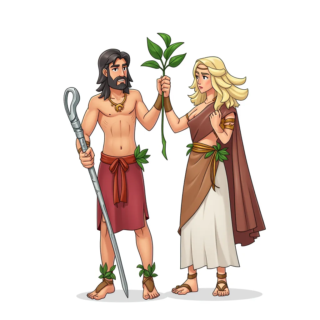 adam and eve without fig leaves in the style of AIBG, white background