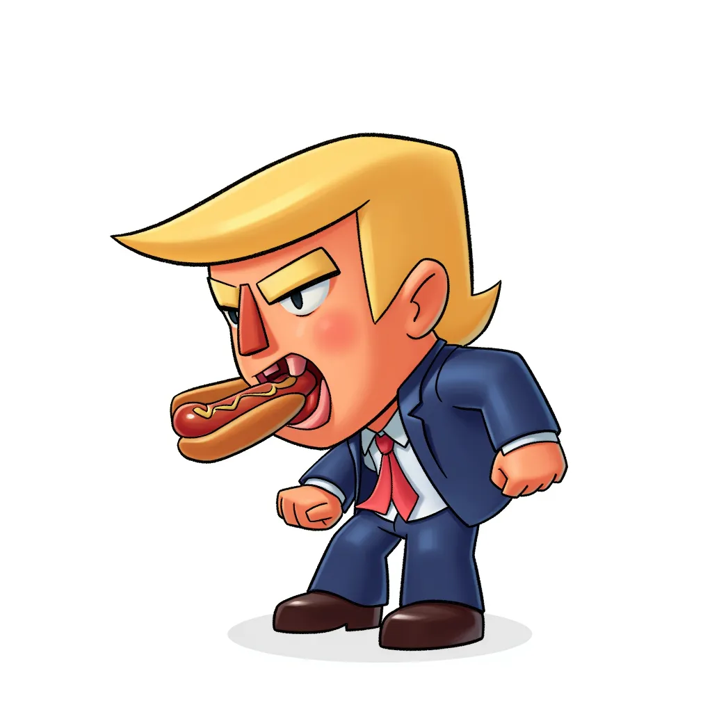 donald trump with hot dog in his mouth