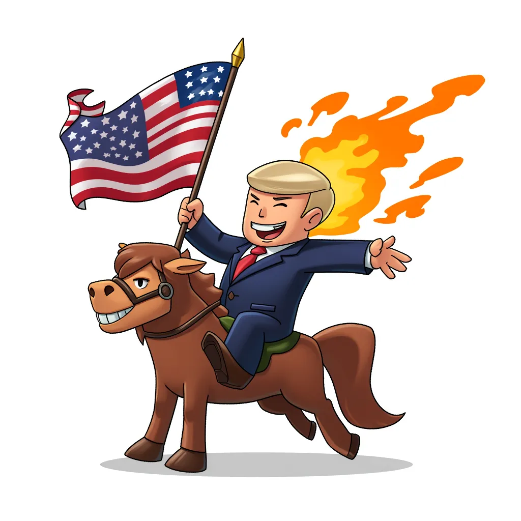 Putin riding trump with a burning american flag