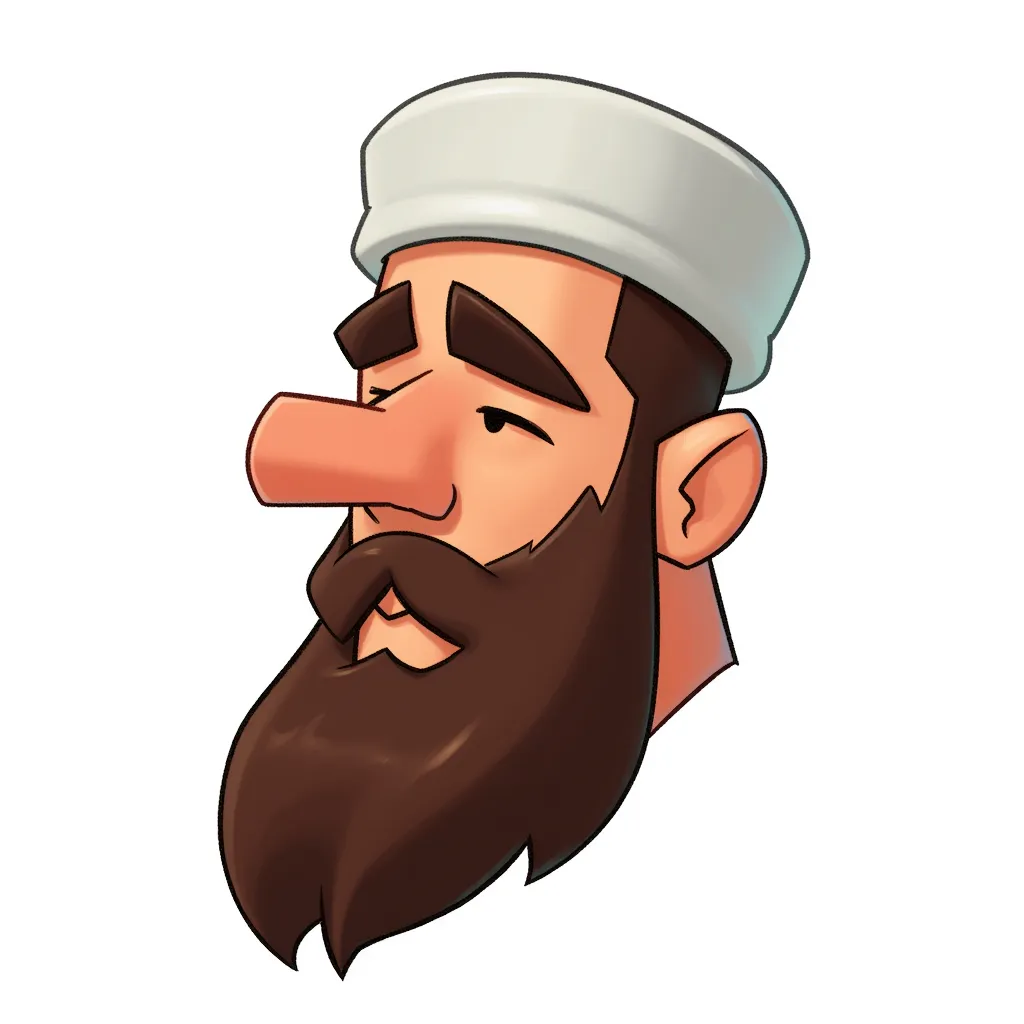 allah caricature, long beard, exaggerated