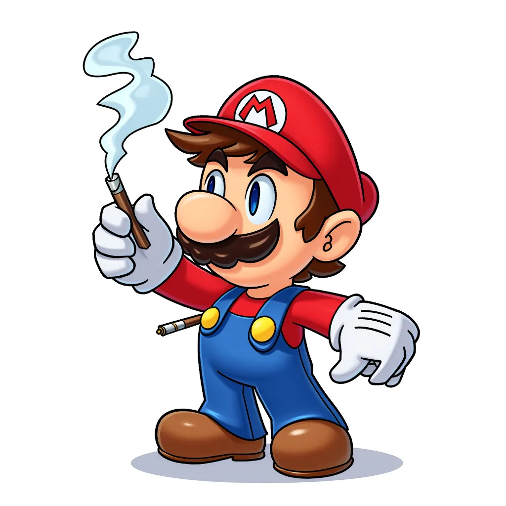 mario smoking a joint in the style of AIBG, white background