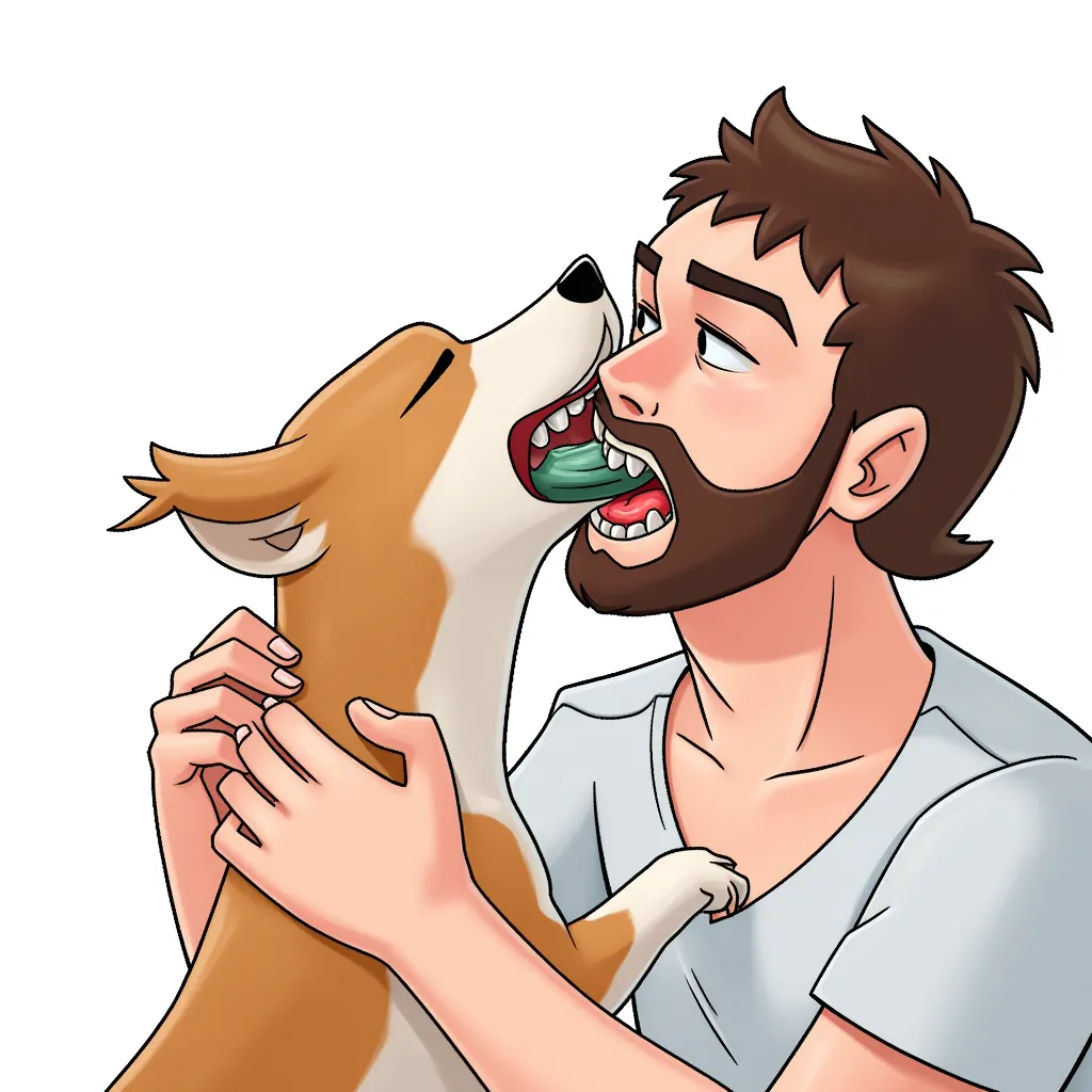 dog sucking a man's dick, oral, blowjob