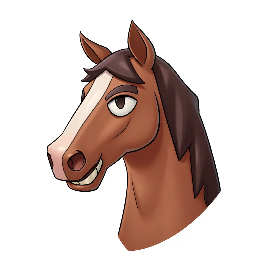 a horse with elon musk's head in the style of AIBG, white background, full body shot