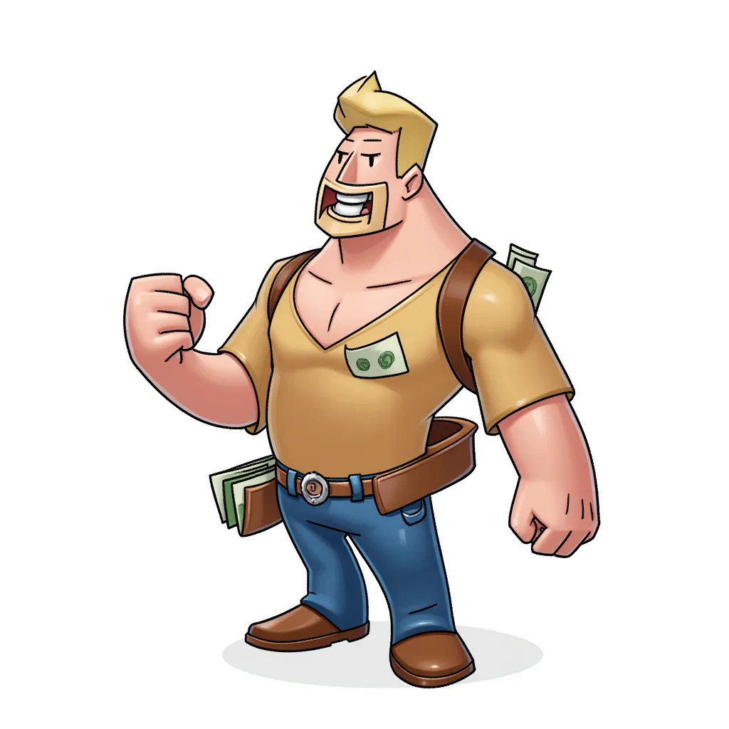 Liberal getting paid to protest in the style of AIBG, white background