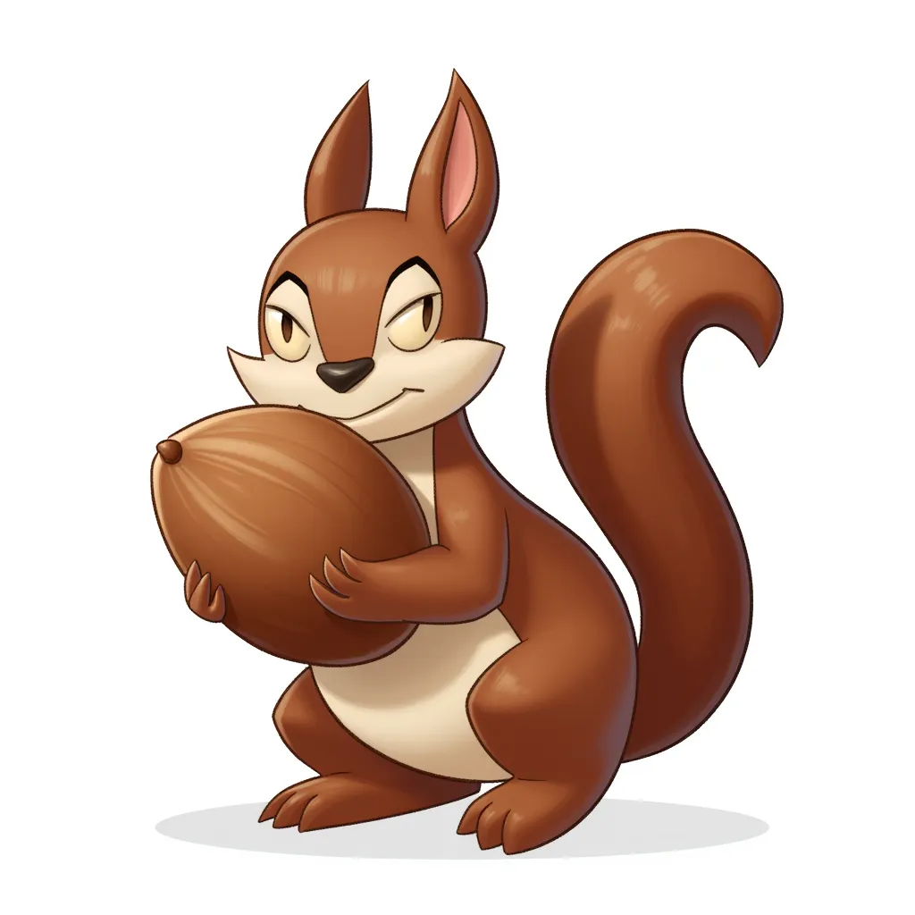 squirrel with a huge nut sack in the style of AIBG, white background