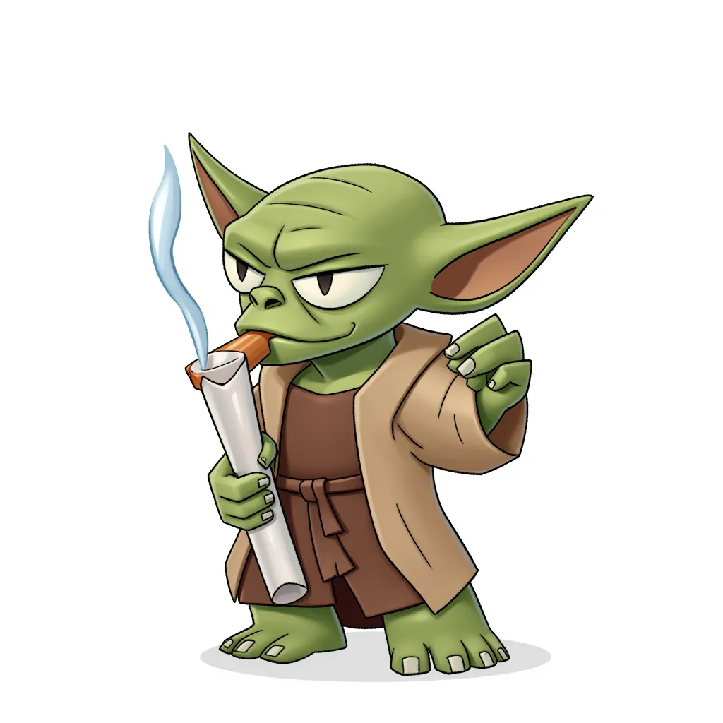 yoda smoking a blunt in the style of AIBG, white background