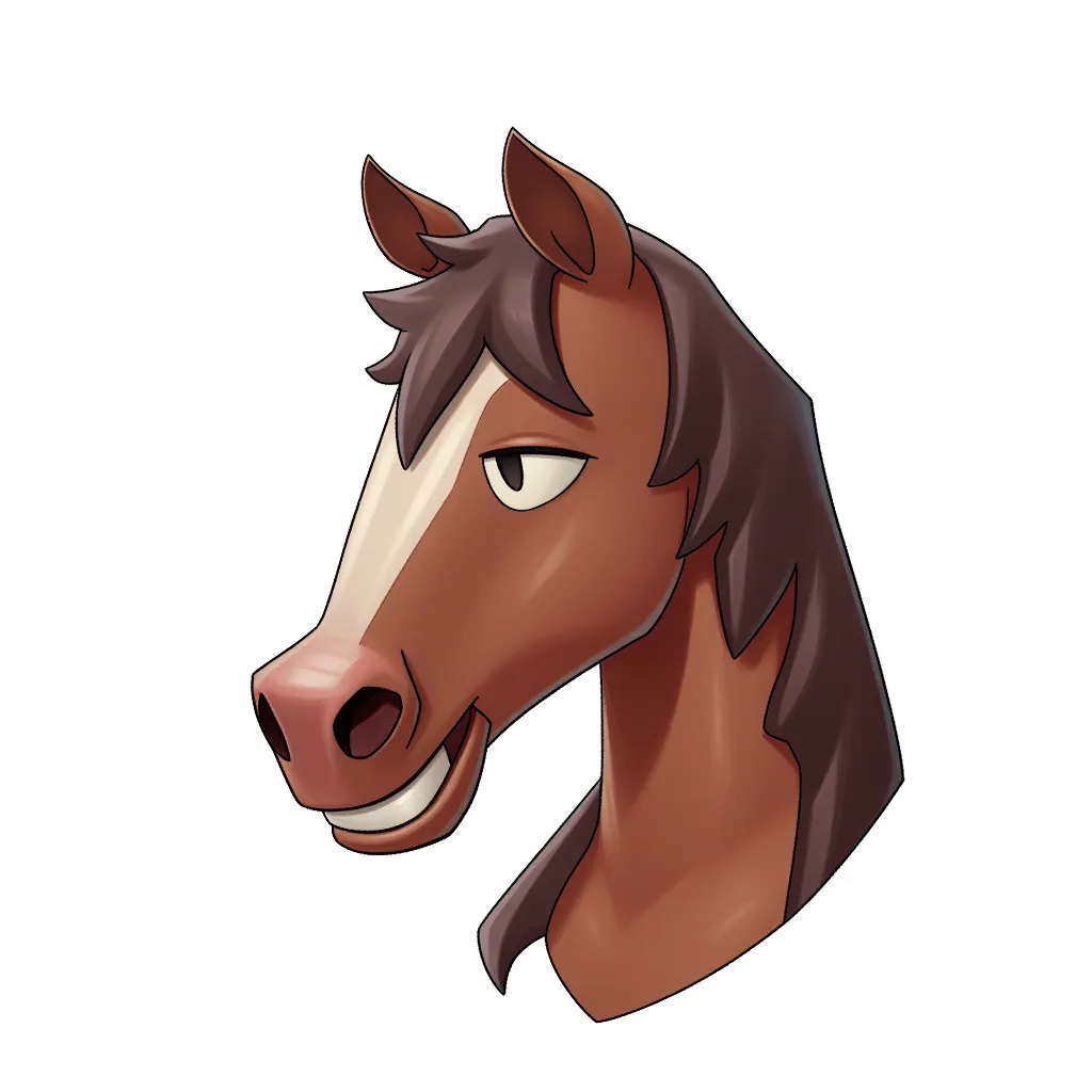 a horse with elon musk's head in the style of AIBG, white background, full body shot