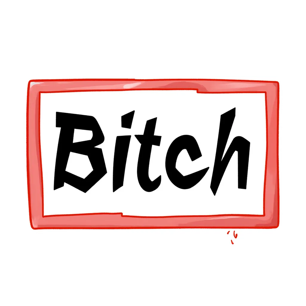 A sign with the word “Bitch” on it