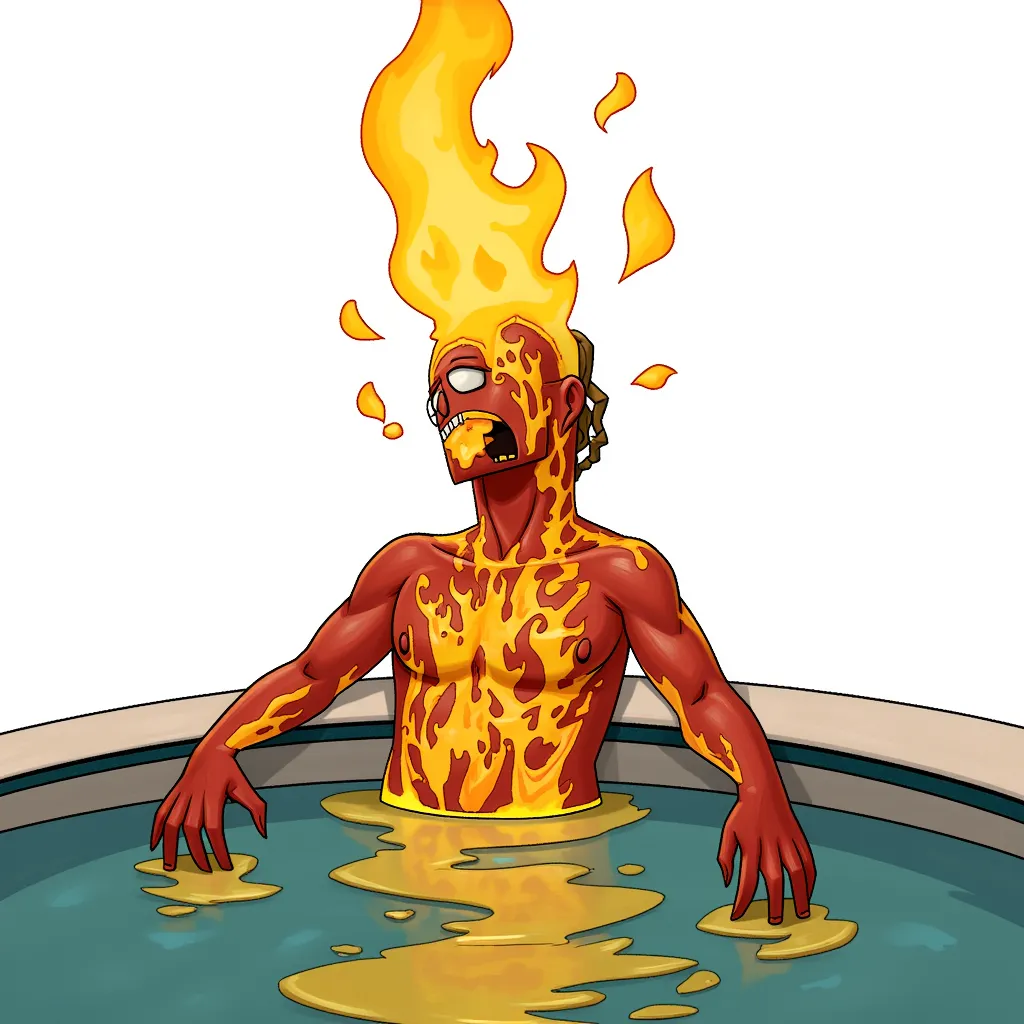 A person on fire and then skin melting into a pool, realistic horror in high definition cinematic and 16:9 amazing cinematography