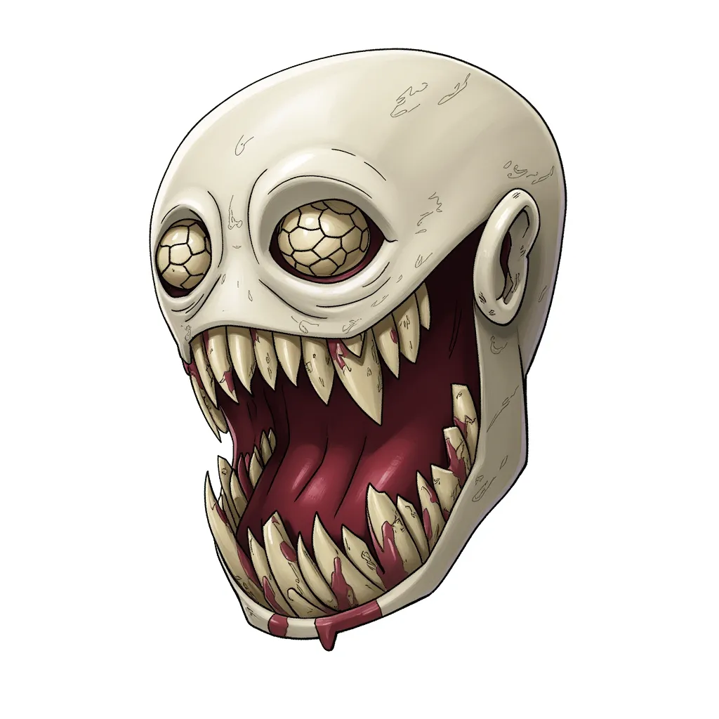 Creepy eyeless face haunting demonic face and mouth with dead eyes and no eyeballs sunken eye sockets